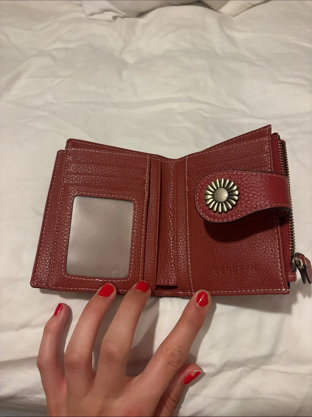 Red Leather Key & Card Holder Wallet with Floral Snap